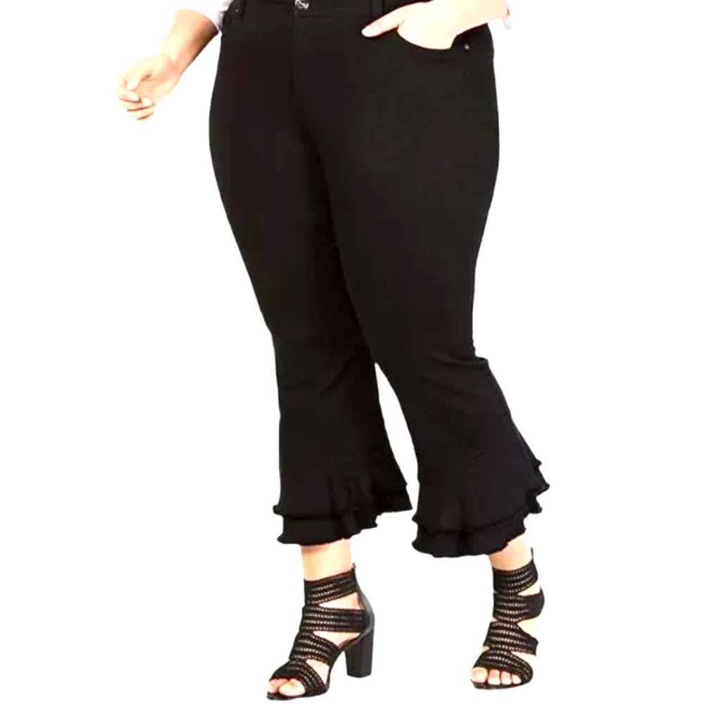 INC Tummy Control Ruffle Hem Ankle Black Pants JEANS Size: 16W